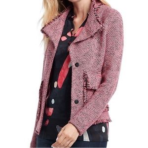 NIC+ZOE Pink Tweed Marion Blazer Jacket Barbiecore Fringe